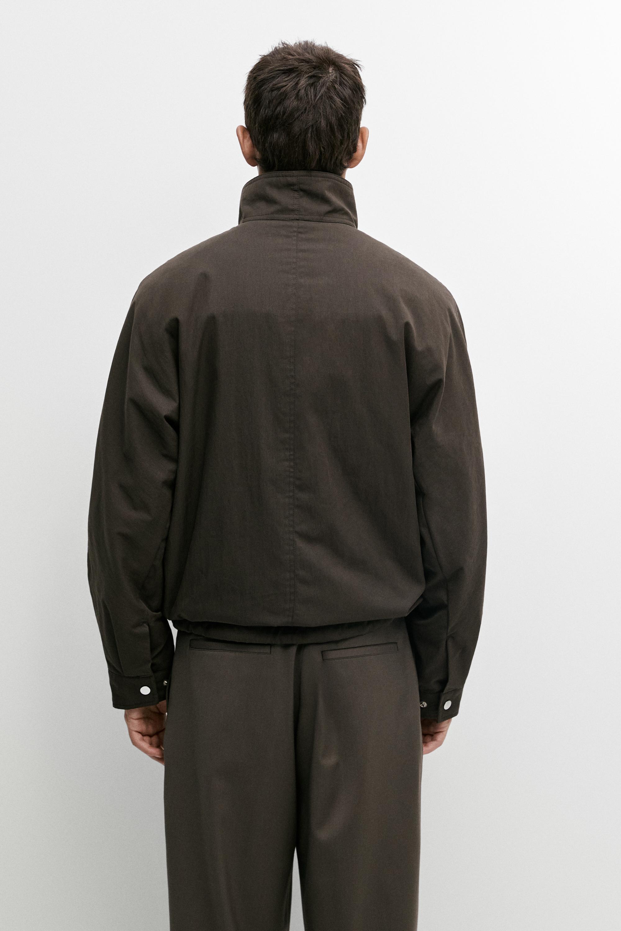 Suede funnel neck cotton-blend jacket